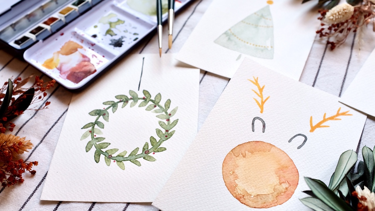 Motive für Weihnachtskarten in Aquarell gemalt