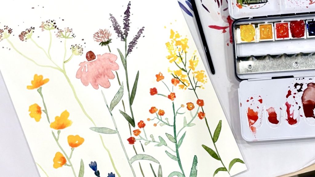 Bild mit floralem Aquarell Motiv selbstgemalt im Workshop im Köln